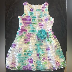 Vibrant Striped Kids Dress with Floral Detail
